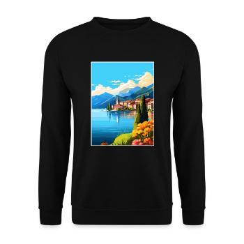 Comer See Italien Dekoration Vintage Reiseposter - Unisex Pullover - Schwarz - Vorne - Alina (178cm) & Michal (187cm)
