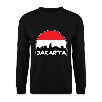 Jakarta Indonesien Flagge Skyline Silhouette Reisen - Unisex Pullover - Schwarz - Vorne - Alina (178cm) & Michal (187cm)