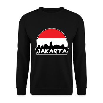 Jakarta Indonesien Flagge Skyline Silhouette Reisen - Unisex Pullover - Schwarz - Vorne - Alina (178cm) & Michal (187cm)
