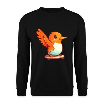 Lustiger Kolibri Cartoon Haustier spielt Skateboard - Unisex Pullover - Schwarz - Vorne - Alina (178cm) & Michal (187cm)
