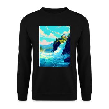Rheinfall Schweiz Vintage Reiseplakat WPA - Unisex Pullover - Schwarz - Vorne - Alina (178cm) & Michal (187cm)
