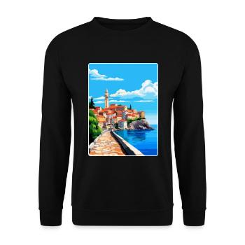Piran Slovenia Vintage Travel Poster Souvenir WPA - Unisex Sweatshirt - black - Front - Alina (178cm) & Michal (187cm)