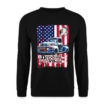 Patriotischer Vintage-Pickup mit Adler - Unisex Pullover - Schwarz - Vorne - Alina (178cm) & Michal (187cm)