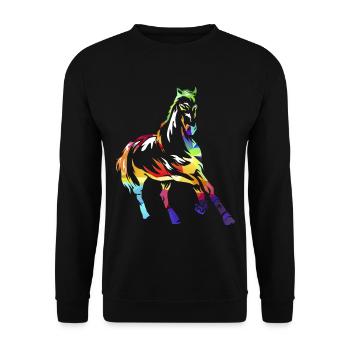 Elegantes Holsteiner Springpferd - Unisex Pullover - Schwarz - Vorne - Alina (178cm) & Michal (187cm)