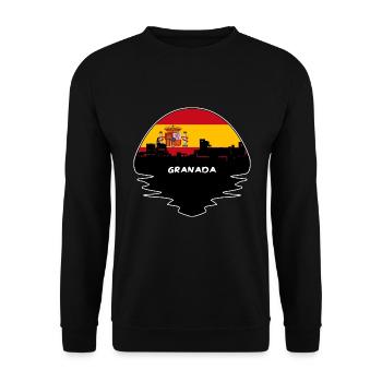 Granada Spanien Flagge Skyline Silhouette Reisen - Unisex Pullover - Schwarz - Vorne - Alina (178cm) & Michal (187cm)
