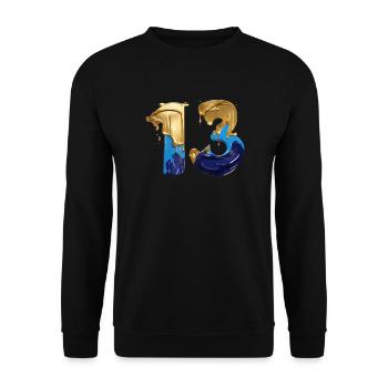 NR. 13 NUMMER 13 COOL 13. GEBURTSTAG - Unisex Pullover - Schwarz - Vorne - Alina (178cm) & Michal (187cm)