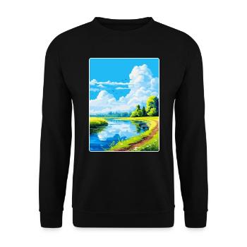 Donau Auen Deutschland Vintage Reiseplakat Souvenir - Unisex Pullover - Schwarz - Vorne - Alina (178cm) & Michal (187cm)