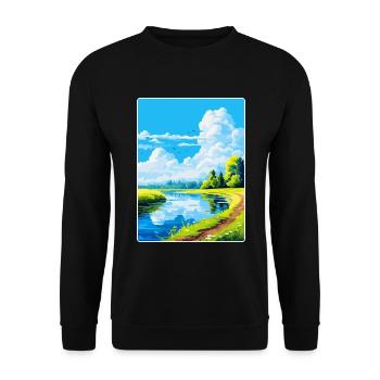 Donau Auen Deutschland Vintage Reiseplakat Souvenir - Unisex Pullover - Schwarz - Vorne - Alina (178cm) & Michal (187cm)