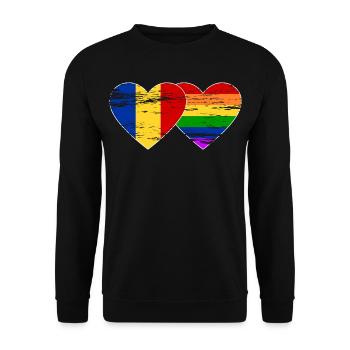 Rumänien Regenbogen Flagge used - Unisex Pullover - Schwarz - Vorne - Alina (178cm) & Michal (187cm)