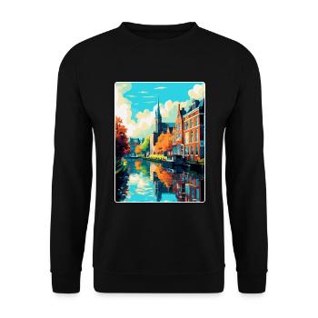 Zwolle Niederlande Vintage Reiseplakat Souvenir - Unisex Pullover - Schwarz - Vorne - Alina (178cm) & Michal (187cm)