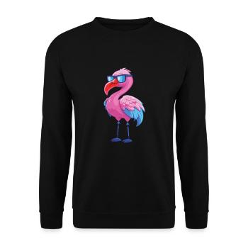 Flamingo mit Brille Cartoon Kawaii Illustration - Unisex Pullover - Schwarz - Vorne - Alina (178cm) & Michal (187cm)