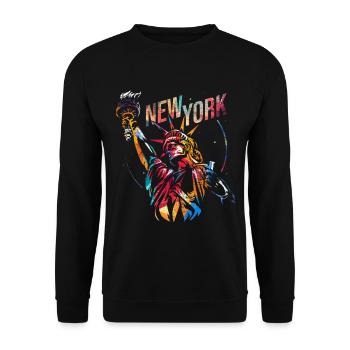 Leuchtende Freiheitsstatue New York - Unisex Pullover - Schwarz - Vorne - Alina (178cm) & Michal (187cm)