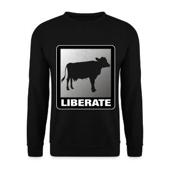 Liberate Vegan Animal Liberation Kuh - Unisex Pullover - Schwarz - Vorne - Alina (178cm) & Michal (187cm)