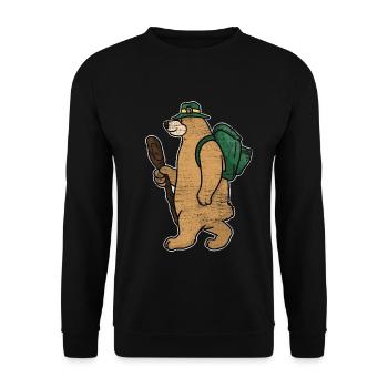 Abenteuerlustiger Backpacker Bär - Unisex Pullover - Schwarz - Vorne - Alina (178cm) & Michal (187cm)