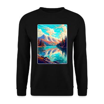Caumasee Schweiz Vintage Reiseposter WPA Art - Unisex Pullover - Schwarz - Vorne - Alina (178cm) & Michal (187cm)
