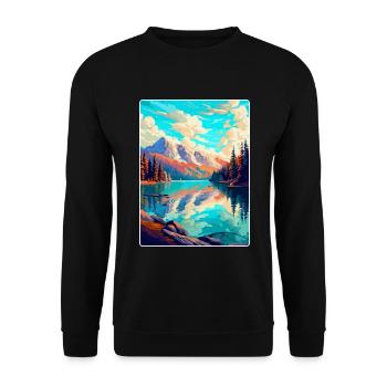 Caumasee Schweiz Vintage Reiseposter WPA Art - Unisex Pullover - Schwarz - Vorne - Alina (178cm) & Michal (187cm)
