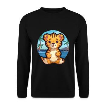 Tiger Lustige Karikatur Kawaii Strand Illustration - Unisex Pullover - Schwarz - Vorne - Alina (178cm) & Michal (187cm)