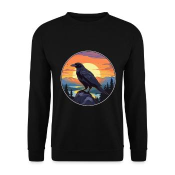 Krähe bunte Aquarell-Karikatur Kawaii-Tier - Unisex Pullover - Schwarz - Vorne - Alina (178cm) & Michal (187cm)