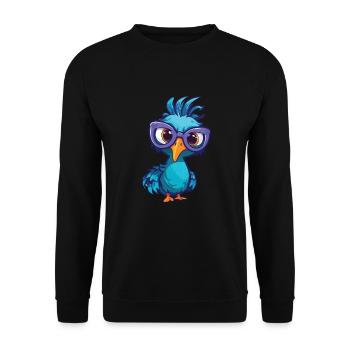 Pfau mit Brille Cartoon Kawaii Illustration - Unisex Pullover - Schwarz - Vorne - Alina (178cm) & Michal (187cm)