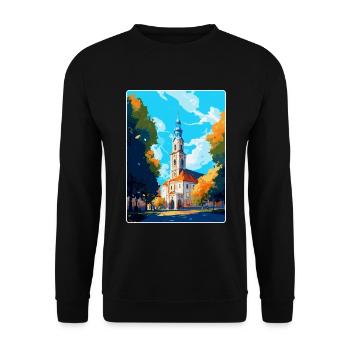 Bialystok Polen Vintage Reiseposter Wandkunst - Unisex Pullover - Schwarz - Vorne - Alina (178cm) & Michal (187cm)