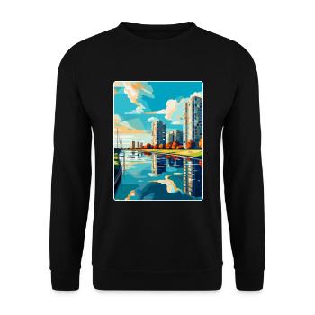 Almere Netherlands Vintage Travel Poster Souvenir - Unisex Sweatshirt - black - Front - Alina (178cm) & Michal (187cm)