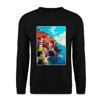 Cinque Terre Italien Vintage Reise Poster Souvenir - Unisex Pullover - Schwarz - Vorne - Alina (178cm) & Michal (187cm)