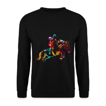 Flinker Springreiter Turnierparcours - Unisex Pullover - Schwarz - Vorne - Alina (178cm) & Michal (187cm)