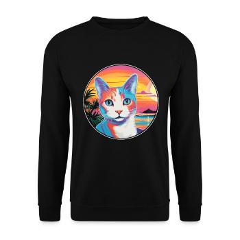 Japanische Bobtail Katze Aquarell Karikatur Kawaii - Unisex Pullover - Schwarz - Vorne - Alina (178cm) & Michal (187cm)
