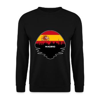 Madrid Spanien Flagge Skyline Silhouette Reisen - Unisex Pullover - Schwarz - Vorne - Alina (178cm) & Michal (187cm)