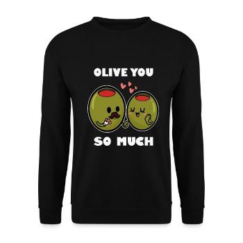 Leidenschaftlicher Oliven Genießer - Unisex Pullover - Schwarz - Vorne - Alina (178cm) & Michal (187cm)