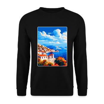 Hydra Greece Vintage Travel Poster WPA Souvenir - Unisex Sweatshirt - black - Front - Alina (178cm) & Michal (187cm)