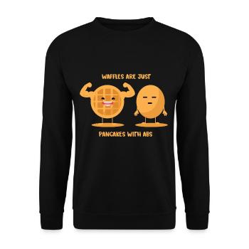 Kraftvolle Waffel Muskelvergleich - Unisex Pullover - Schwarz - Vorne - Alina (178cm) & Michal (187cm)