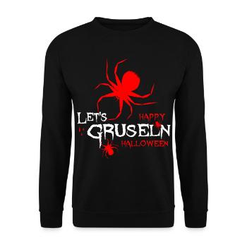 Halloween Spinne Gruselzeit - Unisex Pullover - Schwarz - Vorne - Alina (178cm) & Michal (187cm)