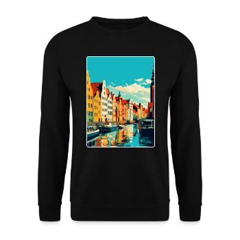 Danzig Polen Vintage Reiseposter WPA Souvenir - Unisex Pullover - Schwarz - Vorne - Alina (178cm) & Michal (187cm)