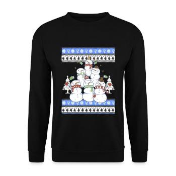 Snowman Christmas Tree - Unisex Pullover - Schwarz - Vorne - Alina (178cm) & Michal (187cm)