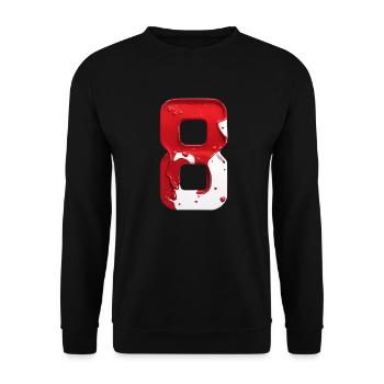 NR. 8 NUMMER 8 ROT WEIß 8. GEBURTSTAG - Unisex Pullover - Schwarz - Vorne - Alina (178cm) & Michal (187cm)