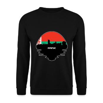 Minsk Weißrussland Flagge Skyline Silhouette Reisen - Unisex Pullover - Schwarz - Vorne - Alina (178cm) & Michal (187cm)