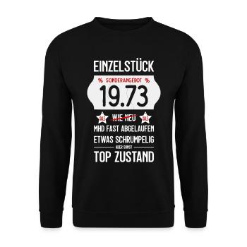 53. GEBURTSTAG 1973 EINZELSTÜCK PREISSCHILD - Unisex Pullover - Schwarz - Vorne - Alina (178cm) & Michal (187cm)