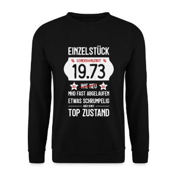 53. GEBURTSTAG 1973 EINZELSTÜCK PREISSCHILD - Unisex Pullover - Schwarz - Vorne - Alina (178cm) & Michal (187cm)