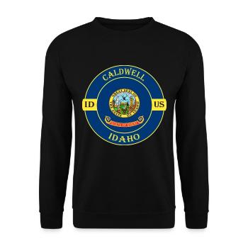 Caldwell Idaho Flagge USA Reise Souvenir Abzeichen - Unisex Pullover - Schwarz - Vorne - Alina (178cm) & Michal (187cm)