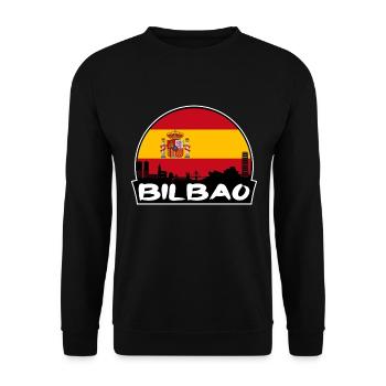 Bilbao Spanien Flagge Skyline Silhouette Reisen - Unisex Pullover - Schwarz - Vorne - Alina (178cm) & Michal (187cm)