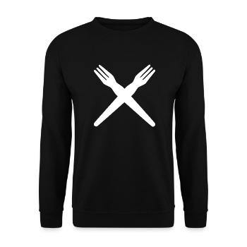 Pommesgabel gekreuzt - Unisex Pullover - Schwarz - Vorne - Alina (178cm) & Michal (187cm)