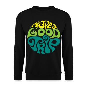 Gute Reise! have a good trip sixties 60s Typo - Unisex Pullover - Schwarz - Vorne - Alina (178cm) & Michal (187cm)