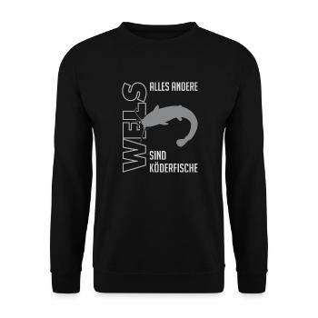 Wels angeln Waller fischen Sportfischen auf Wels - Unisex Pullover - Schwarz - Vorne - Alina (178cm) & Michal (187cm)