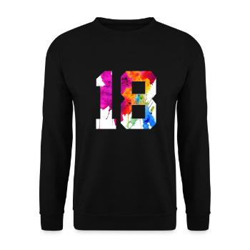 NUMMER 18 JAHRE ALT 18. GEBURTSTAG - Unisex Pullover - Schwarz - Vorne - Alina (178cm) & Michal (187cm)