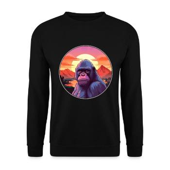 Affe buntes Aquarell Cartoon Kawaii Tier - Unisex Pullover - Schwarz - Vorne - Alina (178cm) & Michal (187cm)