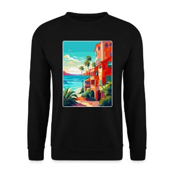 Costa Del Sol Spanien Vintage Reiseplakat Souvenir - Unisex Pullover - Schwarz - Vorne - Alina (178cm) & Michal (187cm)