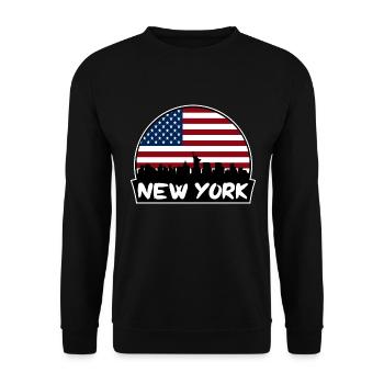 New York New York USA Flagge Skyline Silhouette Trav - Unisex Pullover - Schwarz - Vorne - Alina (178cm) & Michal (187cm)