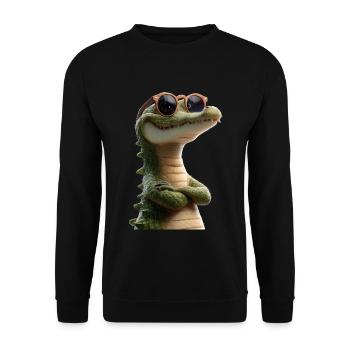 Krokodil Alligator Reptilien Kroko Liebe Krokodile - Unisex Pullover - Schwarz - Vorne - Alina (178cm) & Michal (187cm)