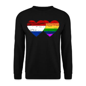 Holland Regenbogen Flagge used - Unisex Pullover - Schwarz - Vorne - Alina (178cm) & Michal (187cm)